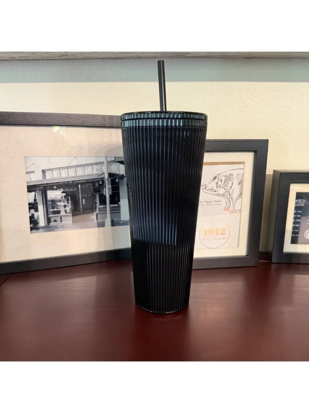 Starbucks Black Matte Textured Tumbler 24 Oz Cold Cup & Key Chain NEW